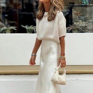 Apricot Casual Women's Short Sleeve Knit Round Neck Pullover Sweater